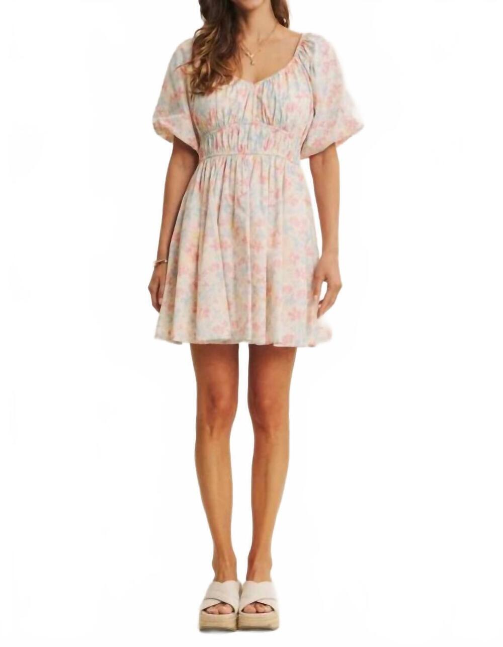 NEW IN FEBRUARY spring airy watercolor mini dress in pink/blue